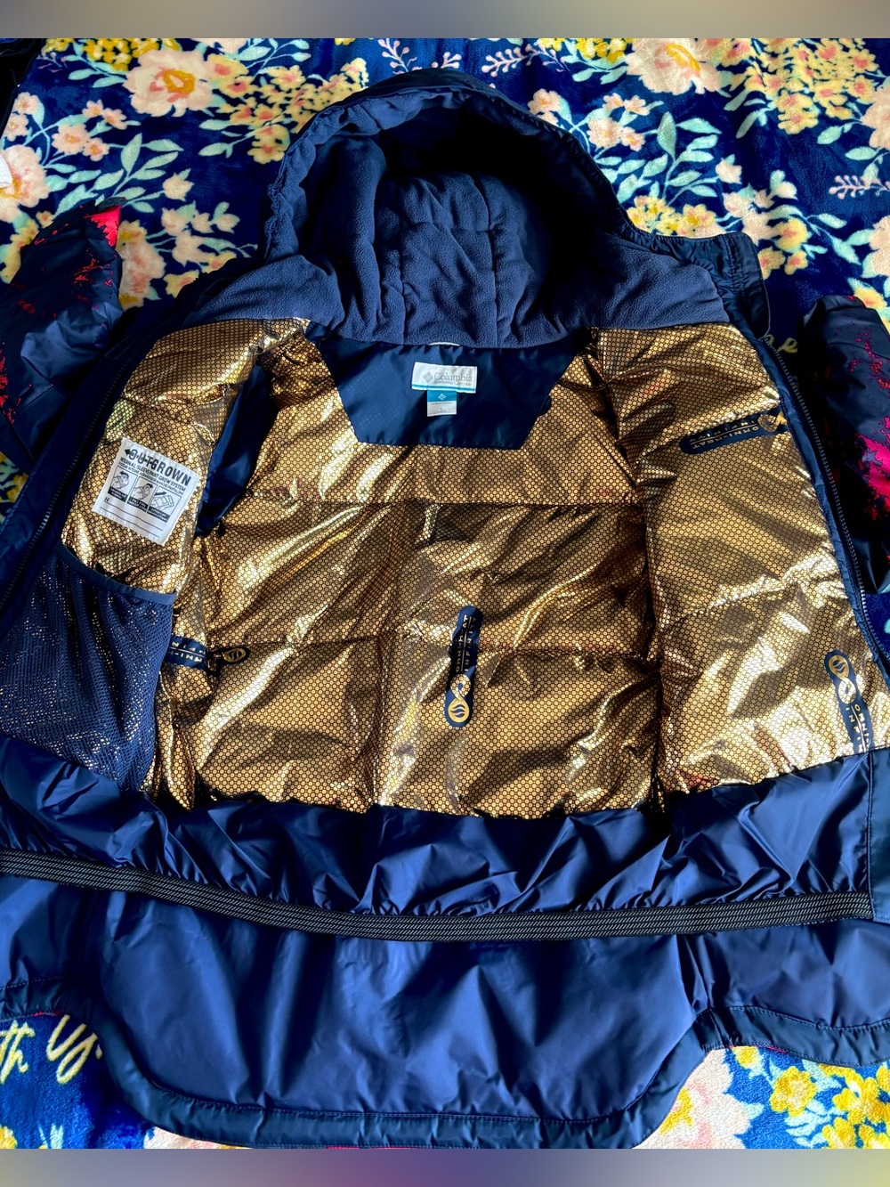 Columbia Navy Jacket with Bright Pink Print Hooded Shell | NWT * - Picture 12 of 16